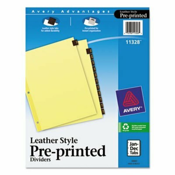 Avery Dennison Avery, Preprinted Red Leather Tab Dividers W/clear Reinforced Edge, 12-Tab, Ltr 11328